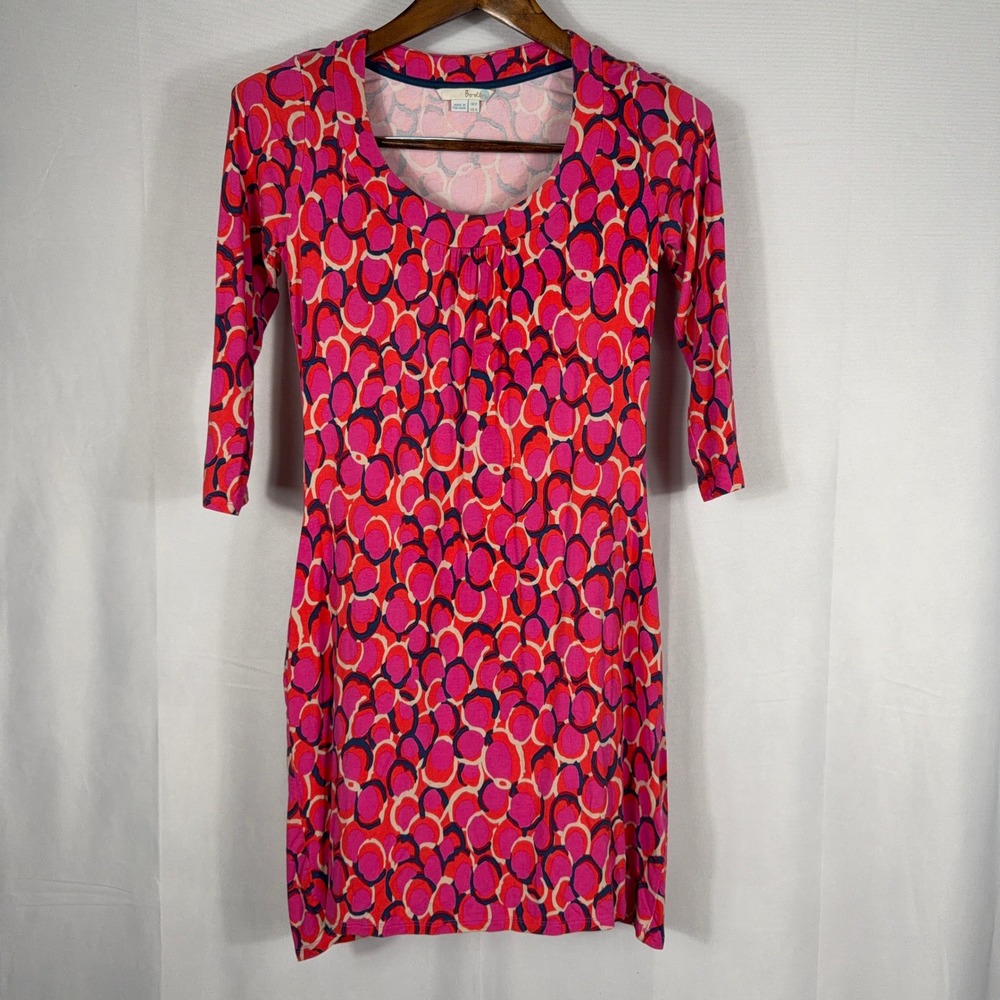 Boden Jersey Sheath Dress Pink Red Geometric Print Womens Stretch Size 8